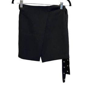 Like New Solid Black Wool Mini Wrap Skirt Sz S